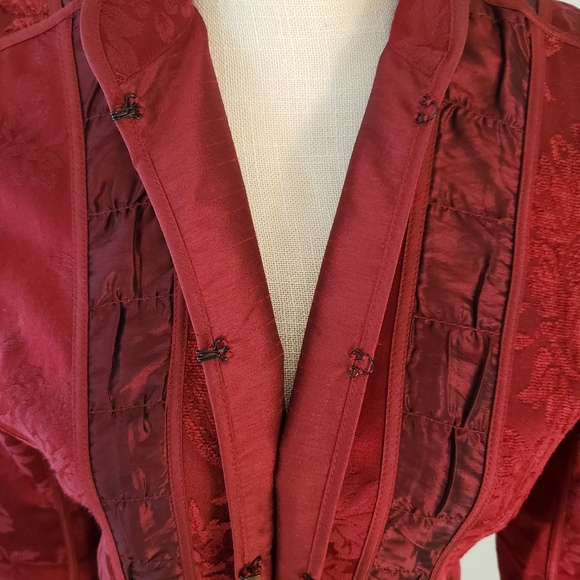 Chico's Red Brocade Tapestry Mandarin Collar Blazer - Picture 6 of 11